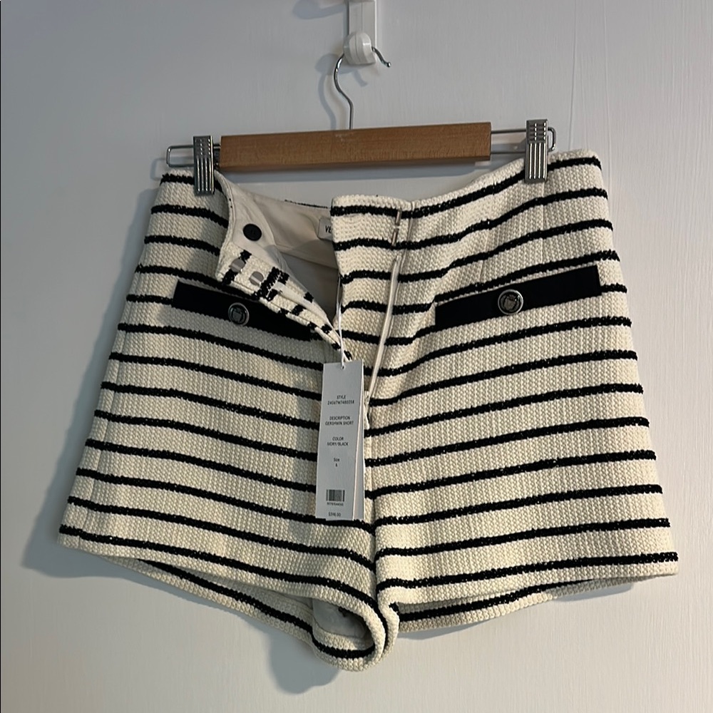 Veronica Beard Black and White Striped Knit Shorts